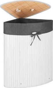 Kosz na pranie Springos Pojemnik na pranie 60L narożny biały kosz z klapą bambus naturalny UNIWERSALNY 15