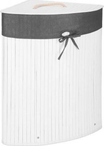 Kosz na pranie Springos Pojemnik na pranie 60L narożny biały kosz z klapą bambus naturalny UNIWERSALNY 17