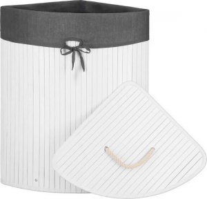 Kosz na pranie Springos Pojemnik na pranie 60L narożny biały kosz z klapą bambus naturalny UNIWERSALNY 6