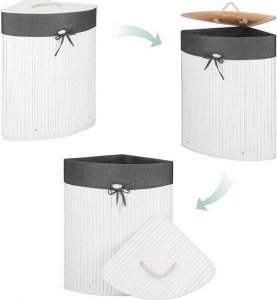 Kosz na pranie Springos Pojemnik na pranie 60L narożny biały kosz z klapą bambus naturalny UNIWERSALNY 9