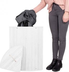 Kosz na pranie Springos Pojemnik na pranie 60L narożny biały kosz z klapą bambus naturalny UNIWERSALNY 10