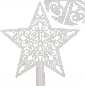 Springos Czubek na choinkę 22 cm szpic, ażurowa gwiazda biała brokatowa UNIWERSALNY 2
