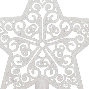 Springos Czubek na choinkę 22 cm szpic, ażurowa gwiazda biała brokatowa UNIWERSALNY 6