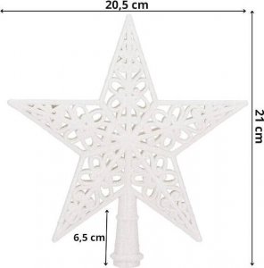 Springos Czubek na choinkę 21 cm szpic, ażurowa gwiazda biała brokatowa UNIWERSALNY 2