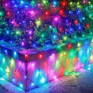 Lampki choinkowe Springos Kurtyna świetlna multikolor 144 Led lampki wewnętrzno-zewnętrzne siatka z programatorem UNIWERSALNY 3