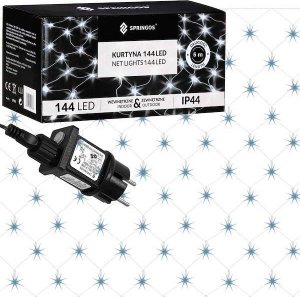 Lampki choinkowe Springos Kurtyna świetlna zimny biały 144 Led lampki wewnętrzno-zewnętrzne siatka z programatorem UNIWERSALNY 11