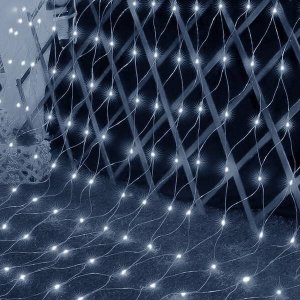 Lampki choinkowe Springos Kurtyna świetlna zimny biały 144 Led lampki wewnętrzno-zewnętrzne siatka z programatorem UNIWERSALNY 18