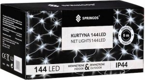 Lampki choinkowe Springos Kurtyna świetlna zimny biały 144 Led lampki wewnętrzno-zewnętrzne siatka z programatorem UNIWERSALNY 8