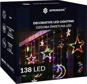 Springos Kurtyna świetlna 138 Led girlanda gwiazdki księżyce lampki sople multikolor UNIWERSALNY 5