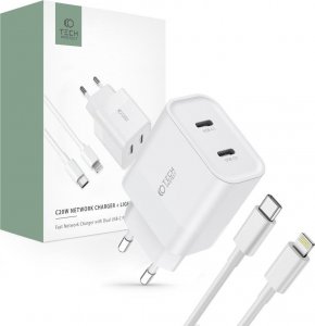 Ładowarka Tech-Protect TECH-PROTECT C20W 2-PORT NETWORK CHARGER PD20W + LIGHTNING CABLE WHITE 1