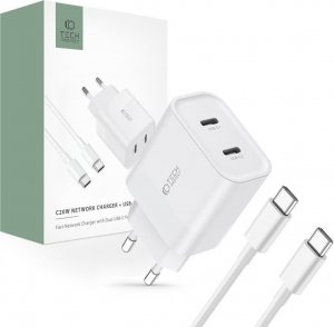 Ładowarka Tech-Protect TECH-PROTECT C20W 2-PORT NETWORK CHARGER PD20W + TYPE-C CABLE WHITE 1