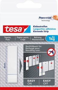 Tesa tesa adhesive stripes, 6pcs., for wallpaper and plaster, up to 1kg per stripe, white 1