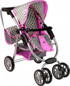 Alice Wózek Dla Lalek Spacerówka 2 w 1 Gondola Torba Różowy Gwiazdki 2