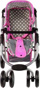 Alice Wózek Dla Lalek Spacerówka 2 w 1 Gondola Torba Różowy Gwiazdki 3