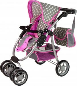 Alice Wózek Dla Lalek Spacerówka 2 w 1 Gondola Torba Różowy Gwiazdki 4