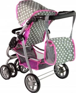 Alice Wózek Dla Lalek Spacerówka 2 w 1 Gondola Torba Różowy Gwiazdki 5