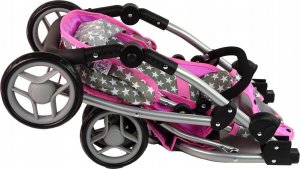 Alice Wózek Dla Lalek Spacerówka 2 w 1 Gondola Torba Różowy Gwiazdki 8