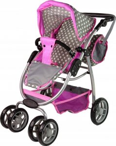 Alice Wózek Dla Lalek Spacerówka 2 w 1 Gondola Torba Różowy Gwiazdki 2
