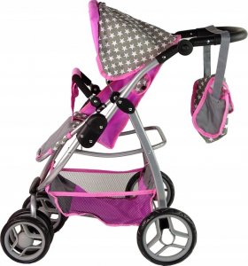 Alice Wózek Dla Lalek Spacerówka 2 w 1 Gondola Torba Różowy Gwiazdki 3