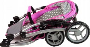 Alice Wózek Dla Lalek Spacerówka 2 w 1 Gondola Torba Różowy Gwiazdki 6