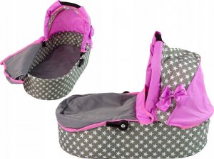 Alice Wózek Dla Lalek Spacerówka 2 w 1 Gondola Torba Różowy Gwiazdki 7