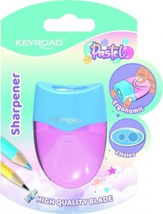 Keyroad Temperówka plastikowa KEYROAD, pastel, podwójna, z pojemnikiem, blister, mix kolorów 4