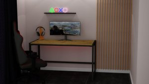 Biurko Modi Meble Biurko Gamingowe Biurko Komputerowe metalowy stelaż Dąb Craft Złoty 140x70 2