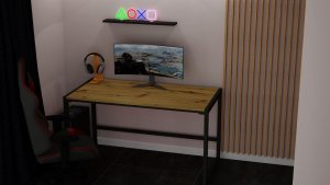 Biurko Modi Meble Biurko Gamingowe Biurko Komputerowe metalowy stelaż Dąb Craft Złoty 140x70 3