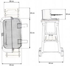 kontrast Grill węglowy z półkami na kółkach 28,5x48,5 cm BBQ 8