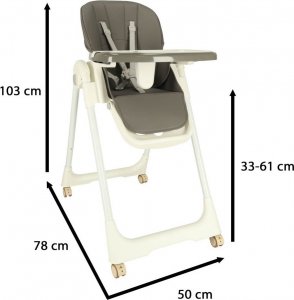 KIK Krzesełko do karmienia na kółkach z podstawką składane szare 2