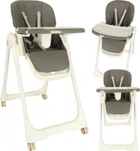 KIK Krzesełko do karmienia na kółkach z podstawką składane szare 10
