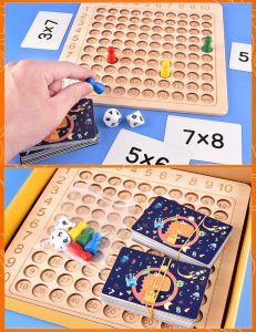Zaxer Gra planszowa tabliczka mnożenia, nauka liczenia, drewniana 3