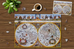 WOODEN CITY Drewniane Puzzle z figurkami - Mapa Nova Terrarum Antyczna, 1010 elementów 1