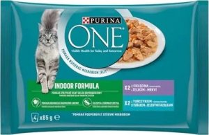 PURINA NESTLE PURINA One Indoor Tuńczyk, Cielęcina - mokra karma dla kota - 4x85 g 4