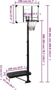 vidaXL Stojak do koszykówki z przezroczystą tablicą, 256-361 cm 8