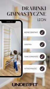 UnderFit Drabinka gimnastyczna Leon 250 x 80 cm czarna + drążek + blat 7