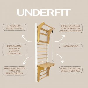 UnderFit Drabinka gimnastyczna Leon 250 x 80 cm biała + drążek + lina 8
