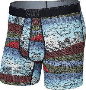 SAXX Bokserki męskie trekkingowe / sportowe z rozporkiem SAXX QUEST Boxer Brief Fly fale górskie - niebieskie S 1