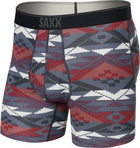 SAXX Bokserki męskie trekkingowe / sportowe z rozporkiem SAXX QUEST Boxer Brief Fly geometryczny wzór - bordowe S 1