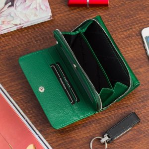 Jennifer Jones Zielony elegancki damski portfel skórzany lakier w piórka pojemny 824 NoSize 4