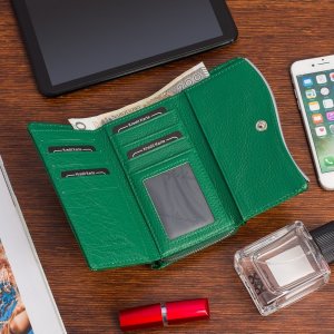 Jennifer Jones Zielony elegancki damski portfel skórzany lakier w piórka pojemny 824 NoSize 5