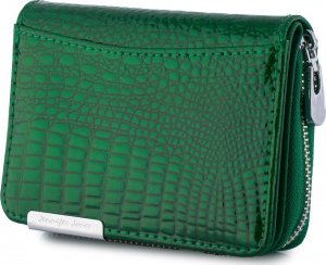 Jennifer Jones Skórzany portfel damski poziomy mały lakierowany zielony piórka 897 1
