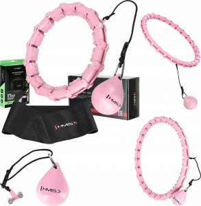 HMS ZESTAW HULA HOP HHW11 LIGHT PINK Z WYPUSTKAMI I OBCIĄŻNIKIEM + PAS BR163 BLACK PLUS SIZE HMS 12