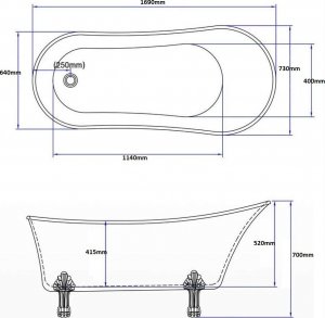 Wanna INDES Biała wanna wolnostojąca RETRO [KOMPLAETNA NOGI, SYFON, KOREK] 170cm 6