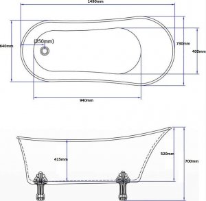 Wanna INDES Biała wanna wolnostojąca RETRO [KOMPLAETNA NOGI, SYFON, KOREK] 150cm 6