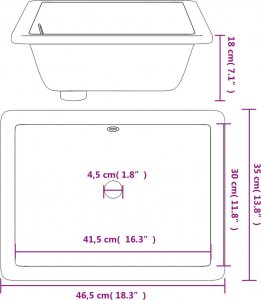 Umywalka vidaXL vidaXL Umywalka, biała, 46,5x35x18 cm, prostokątna, ceramiczna 9
