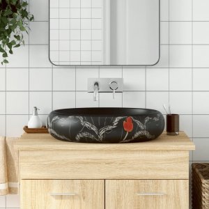 Umywalka vidaXL Umywalka nablatowa, czarna, owalna, 59x40x15 cm, ceramiczna Lumarko! 1
