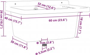 Umywalka vidaXL Umywalka do montażu na ścianie, szara, 60x40x28 cm, żywica 10