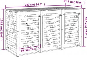 vidaXL Obudowa na 3 kosze na śmieci, biała, lite drewno sosnowe 12