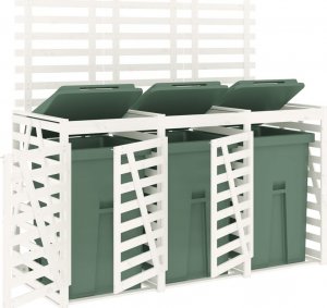 vidaXL Obudowa na 3 kosze na śmieci, biała, lite drewno sosnowe 4